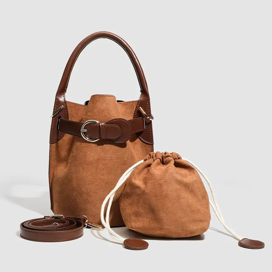 Belted Suede-Look Bucket Bag