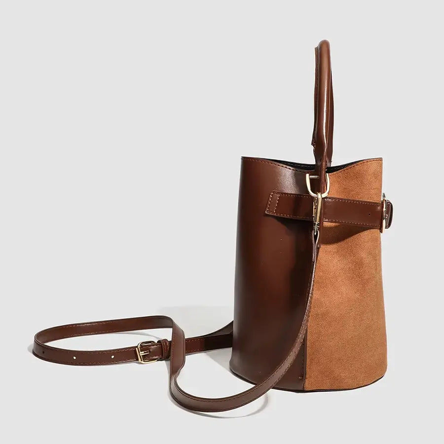 Belted Suede-Look Bucket Bag