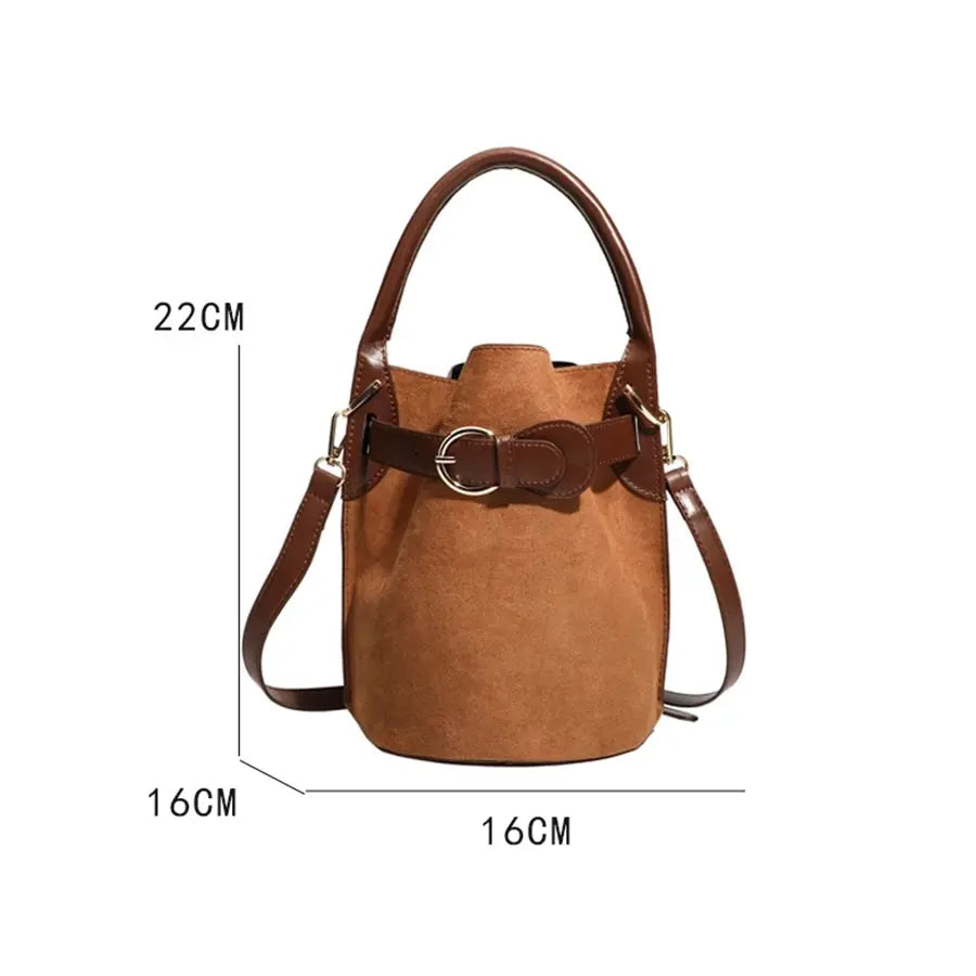 Belted Suede-Look Bucket Bag