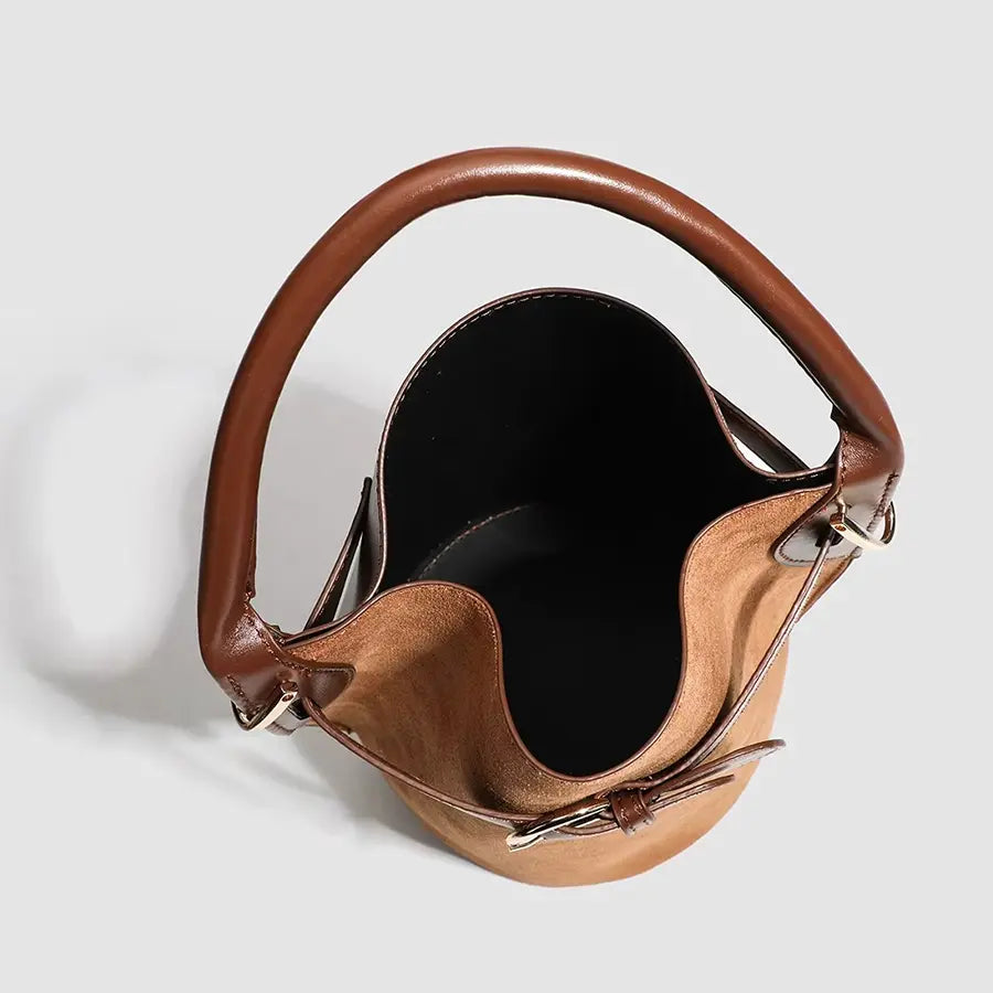 Belted Suede-Look Bucket Bag