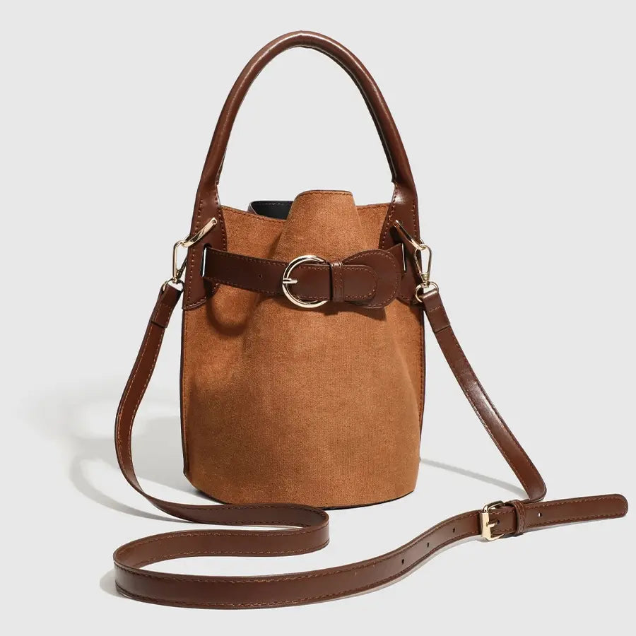 Belted Suede-Look Bucket Bag