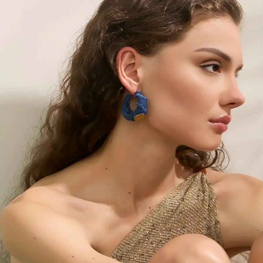 Denim Hoop Earrings