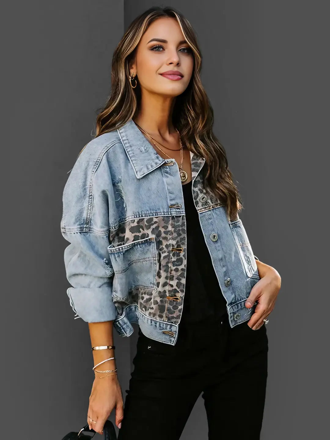 Leopard denim jacket best sale