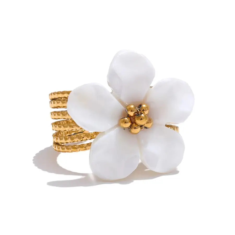 Natural Shell Flower Adjustable Ring