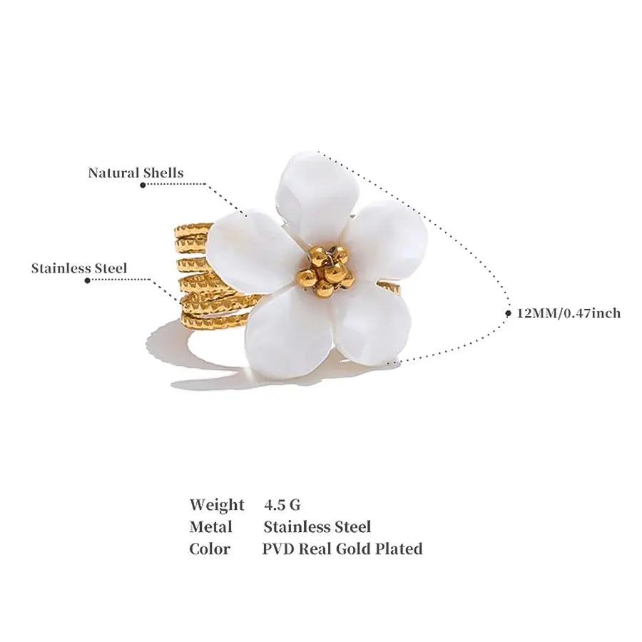 Natural Shell Flower Adjustable Ring