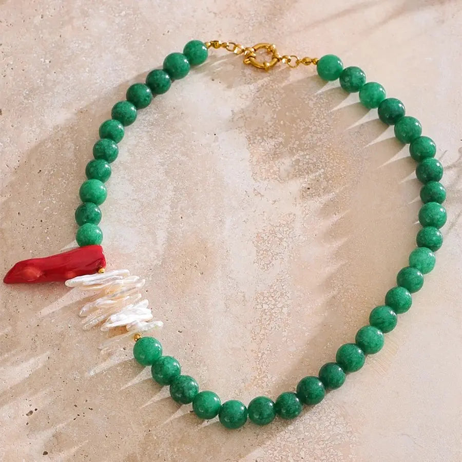 Natural Stone Freshwater Pearls Necklace