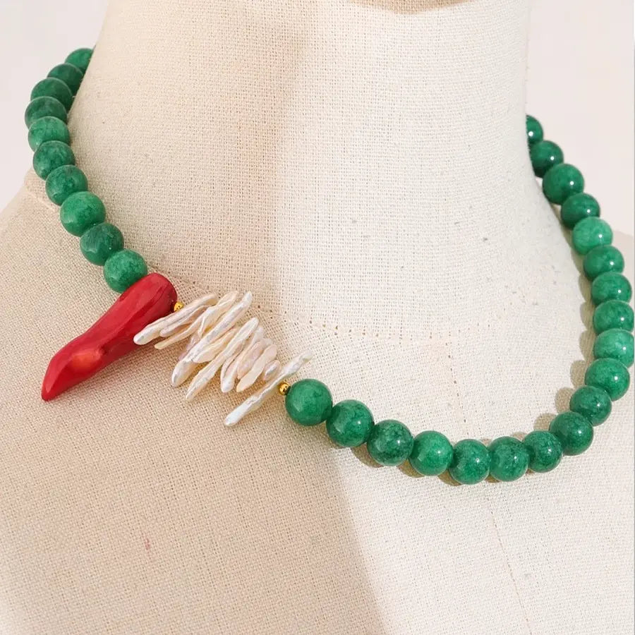 Natural Stone Freshwater Pearls Necklace