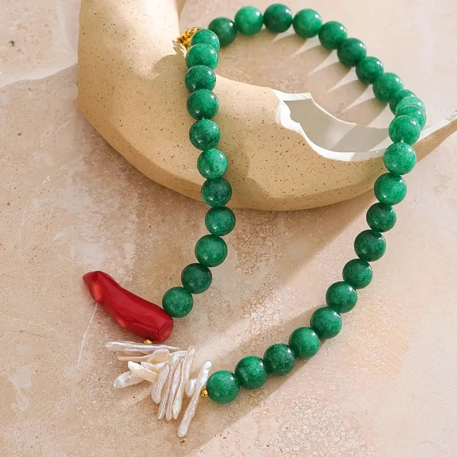 Natural Stone Freshwater Pearls Necklace