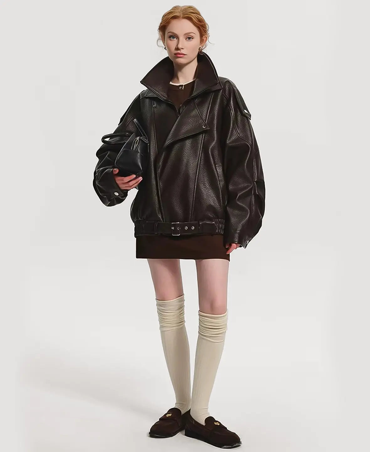 Oversized Faux Leather Biker Jacket