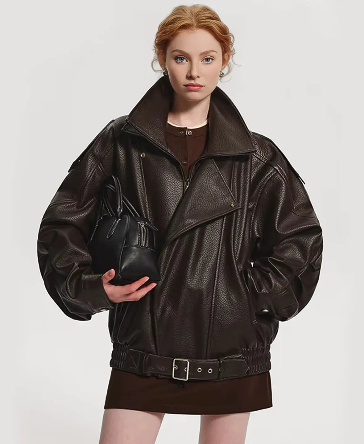 Oversized Faux Leather Biker Jacket