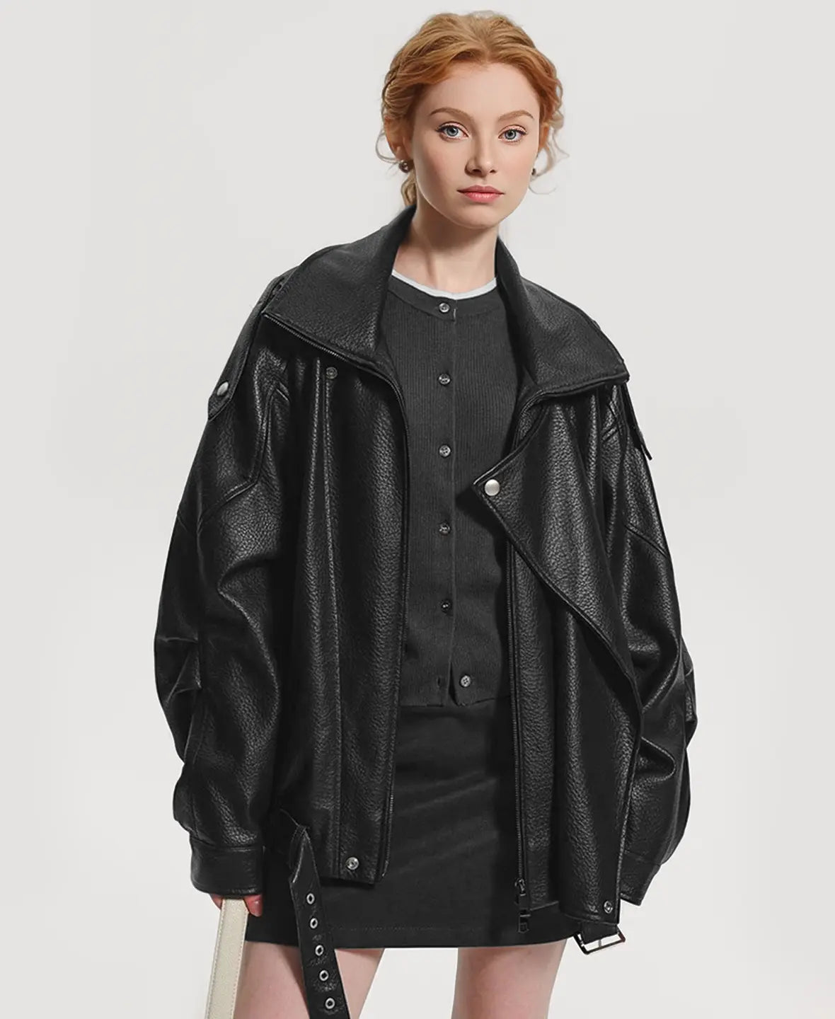 Oversized Faux Leather Biker Jacket