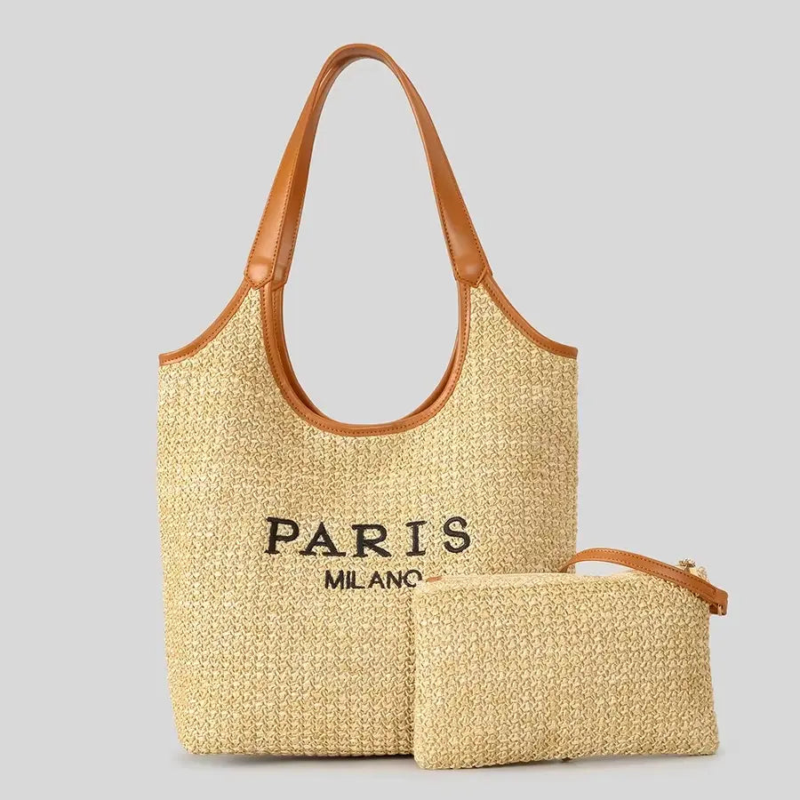 SunsetChic Straw Shoulder Bag