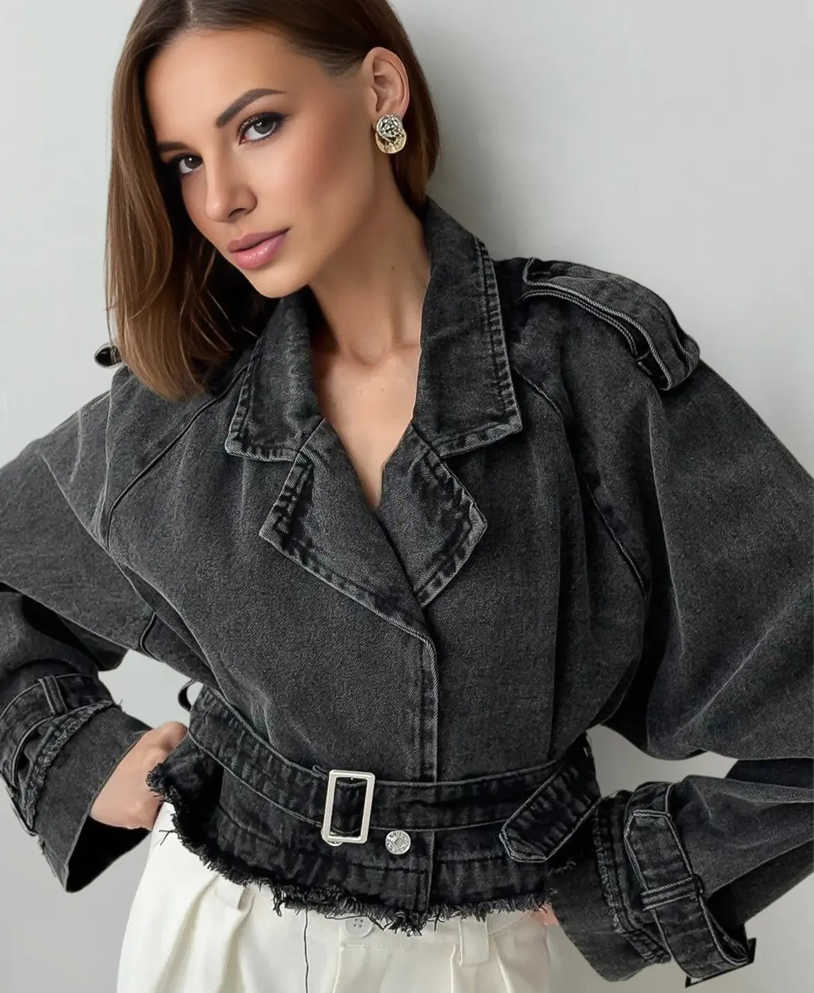 Trench Denim Cropped Jacket