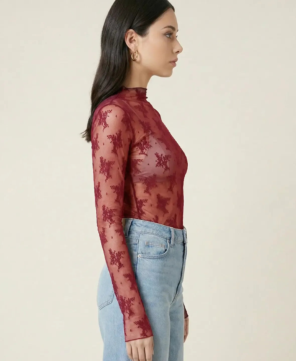 Sheer Lace Long Sleeve Top