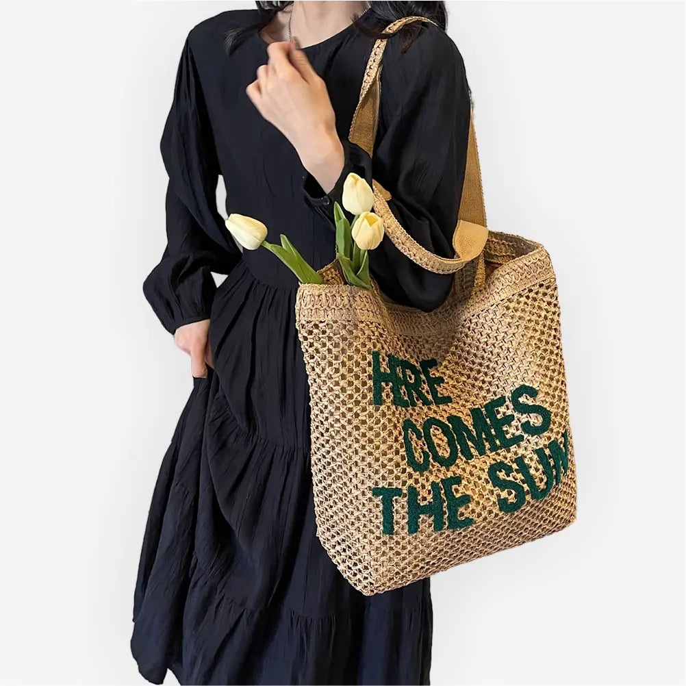 Here Comes the Sun Beach Straw Bag