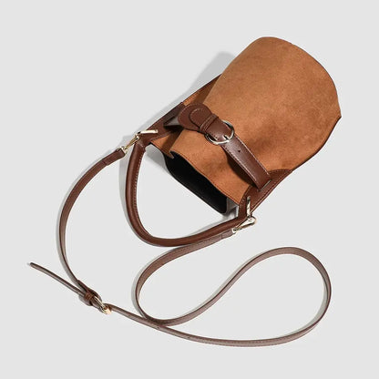 Belted Suede-Look Bucket Bag