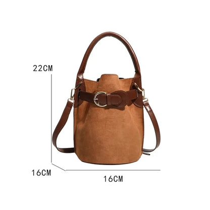 Belted Suede-Look Bucket Bag