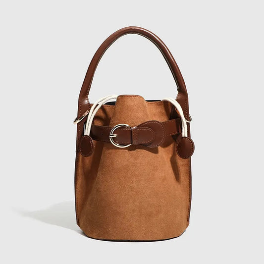 Belted Suede-Look Bucket Bag