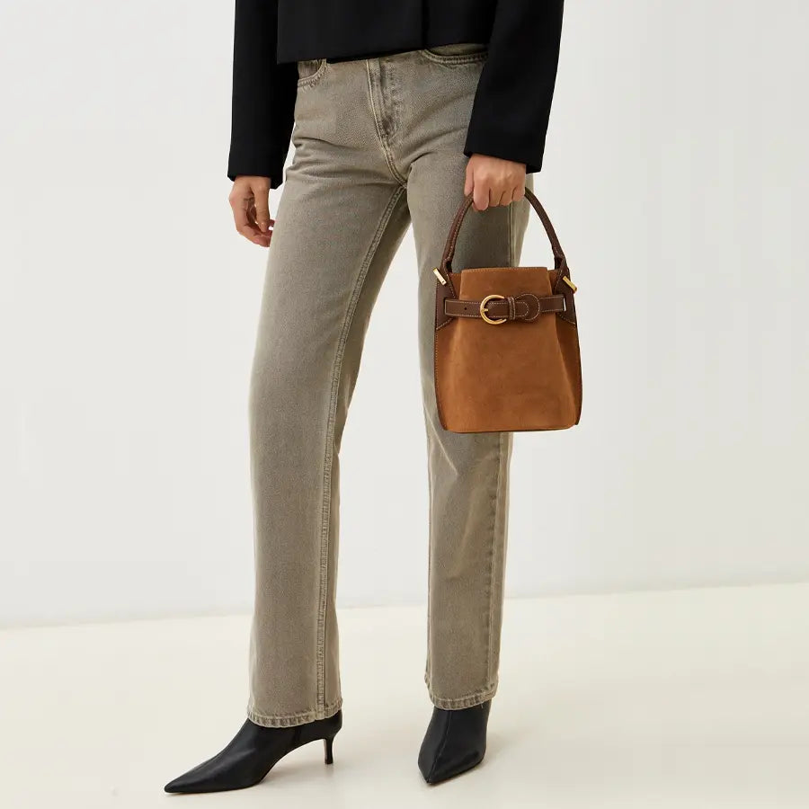 Belted Suede-Look Bucket Bag