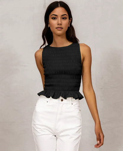 Ruffle Hem Smocked Top