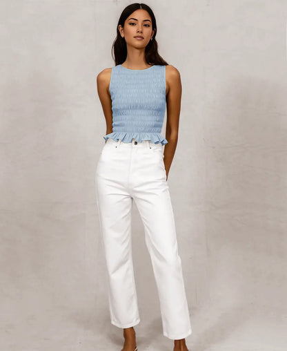 Ruffle Hem Smocked Top