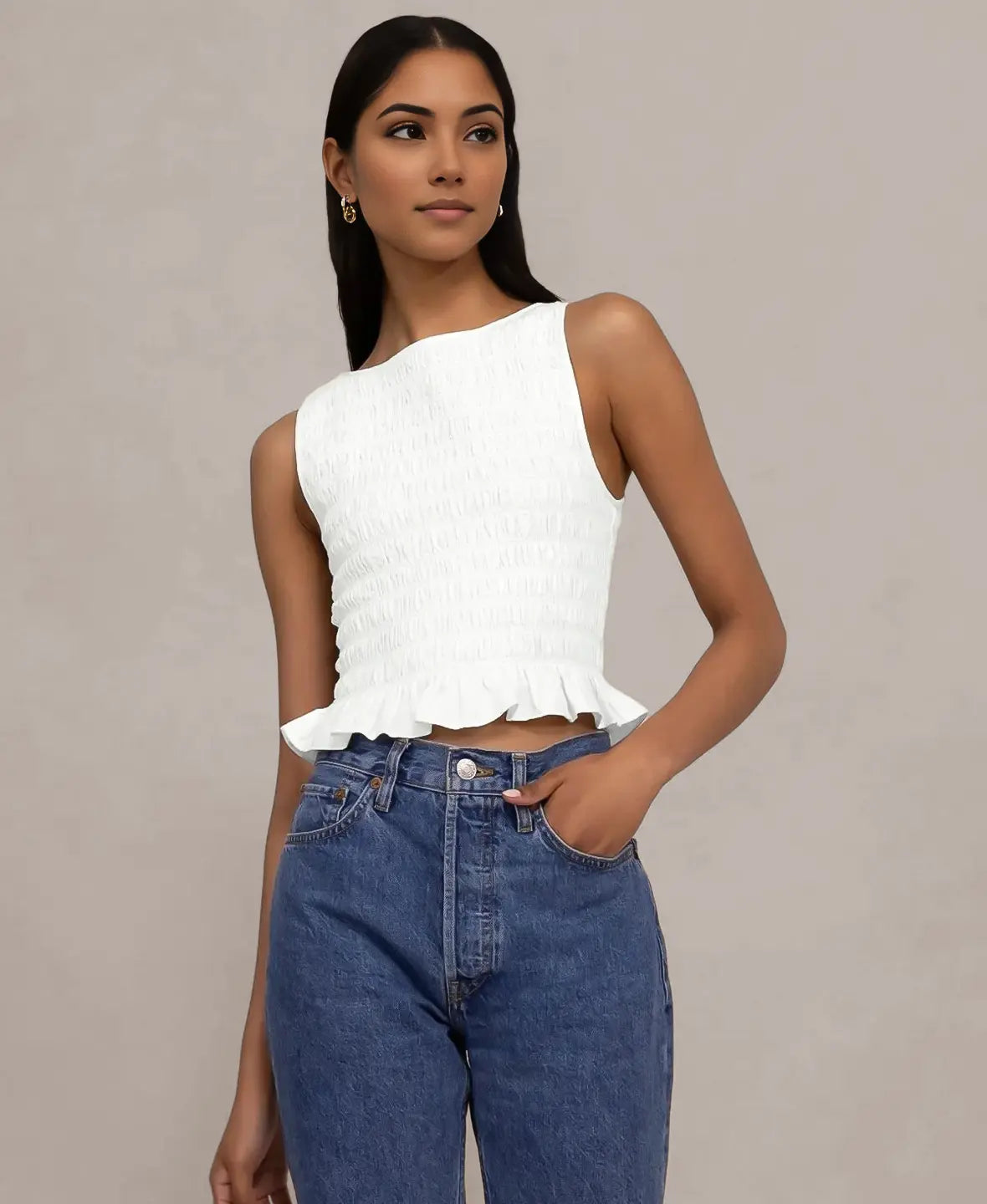 Ruffle Hem Smocked Top