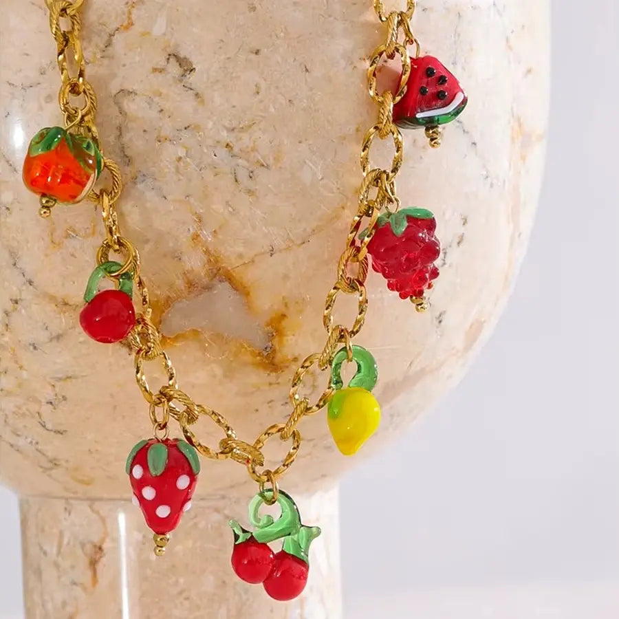 18K Gold Plated Fruit Charms Necklace
