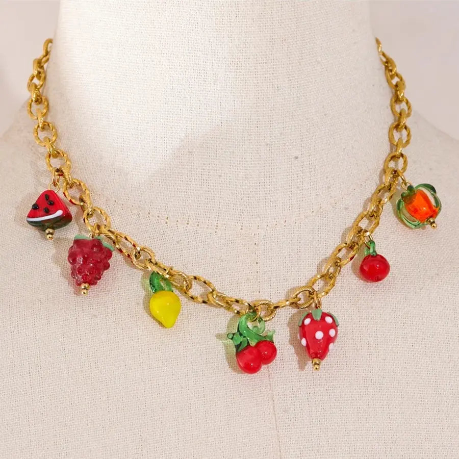 18K Gold Plated Fruit Charms Necklace