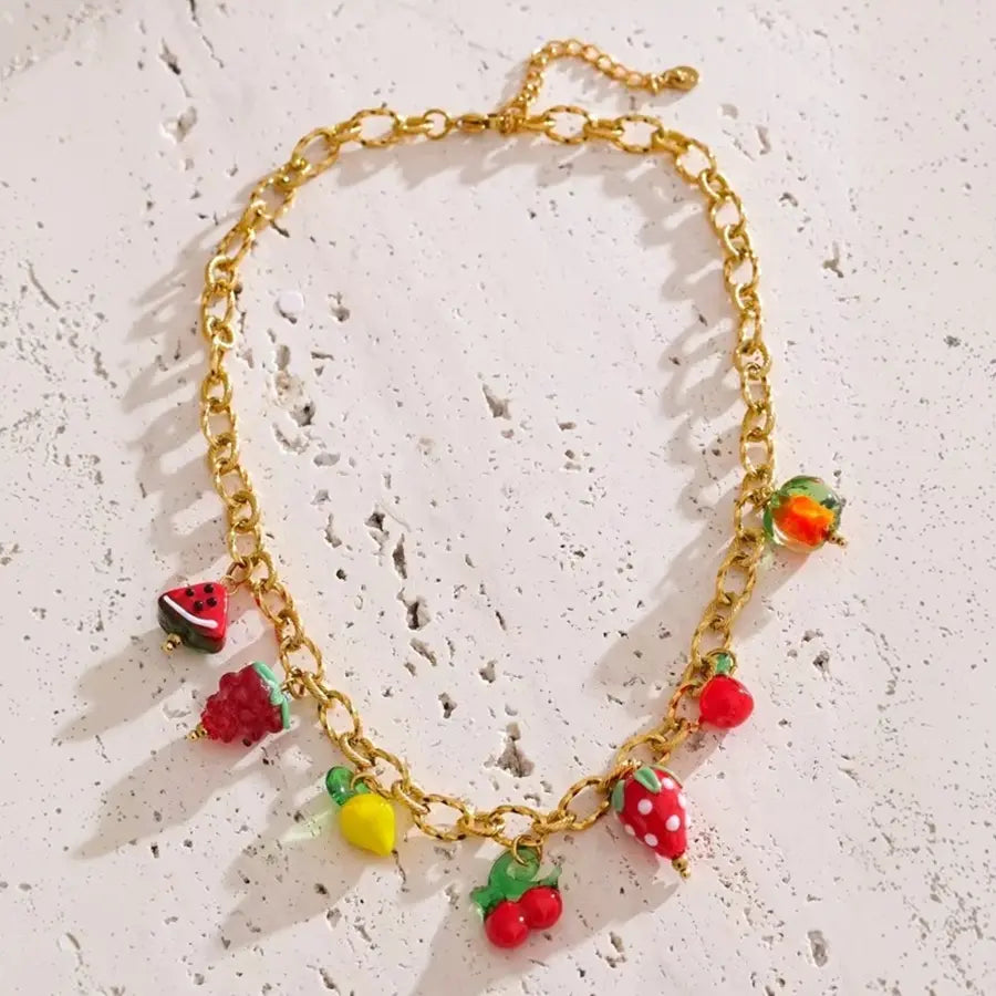 18K Gold Plated Fruit Charms Necklace