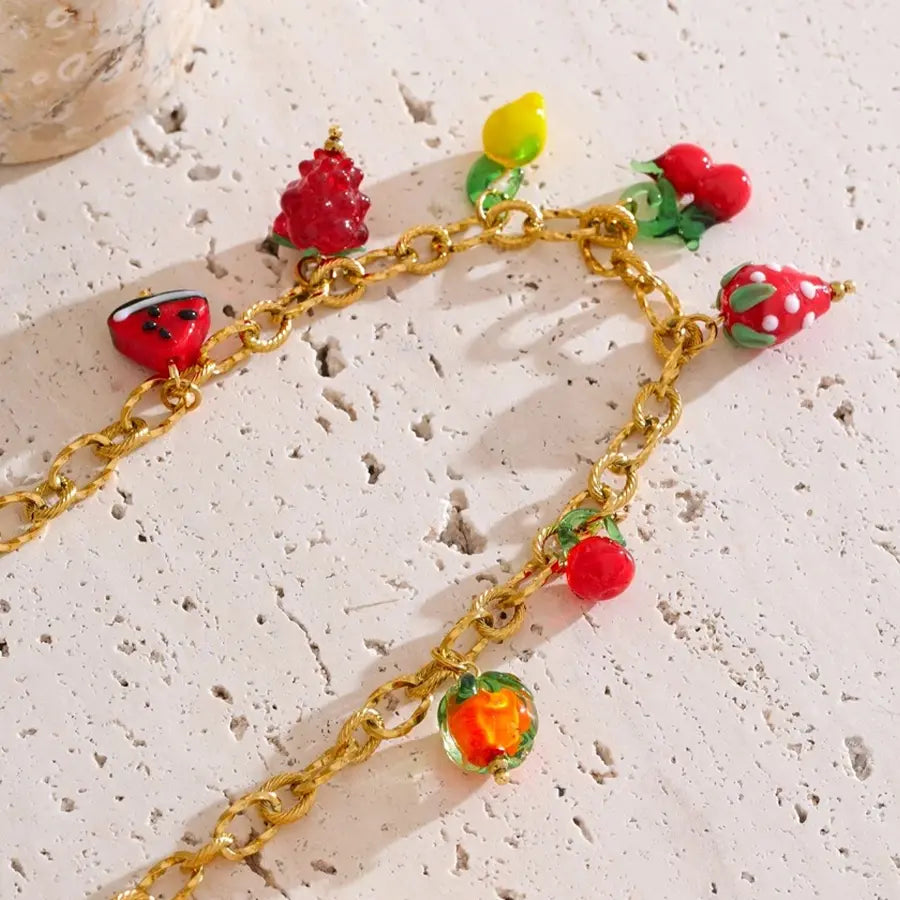 18K Gold Plated Fruit Charms Necklace