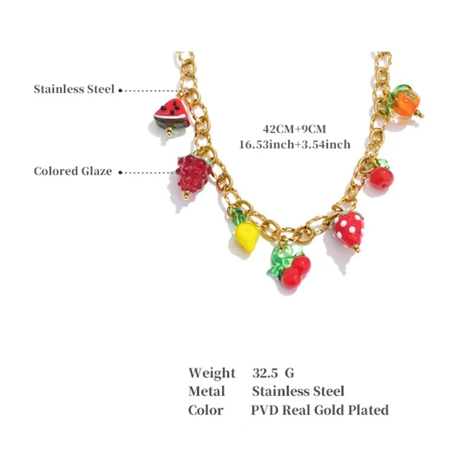 18K Gold Plated Fruit Charms Necklace