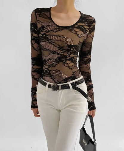 Lace Sheer Long Sleeve Bodysuit