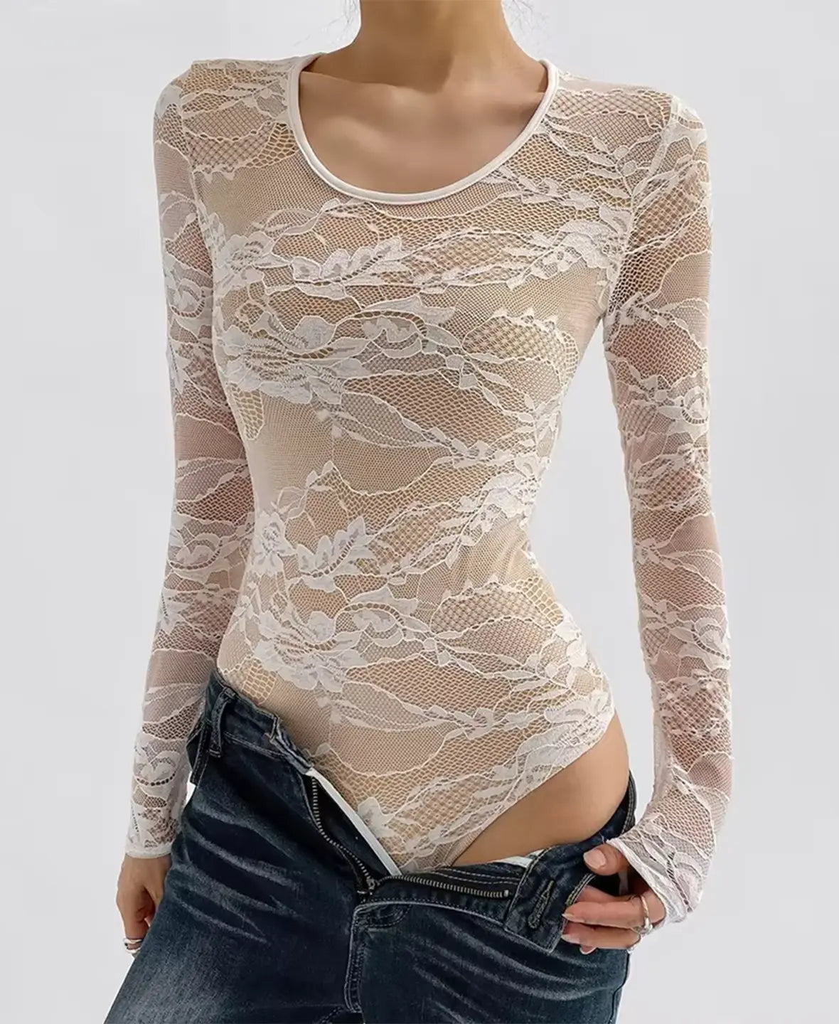 Lace Sheer Long Sleeve Bodysuit