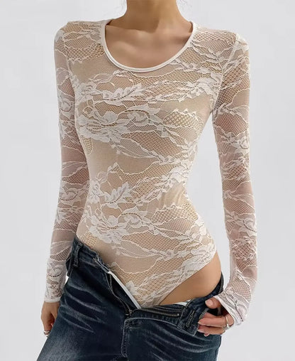 Lace Sheer Long Sleeve Bodysuit