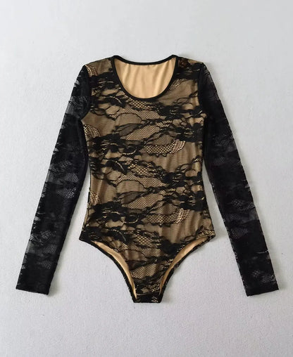 Lace Sheer Long Sleeve Bodysuit