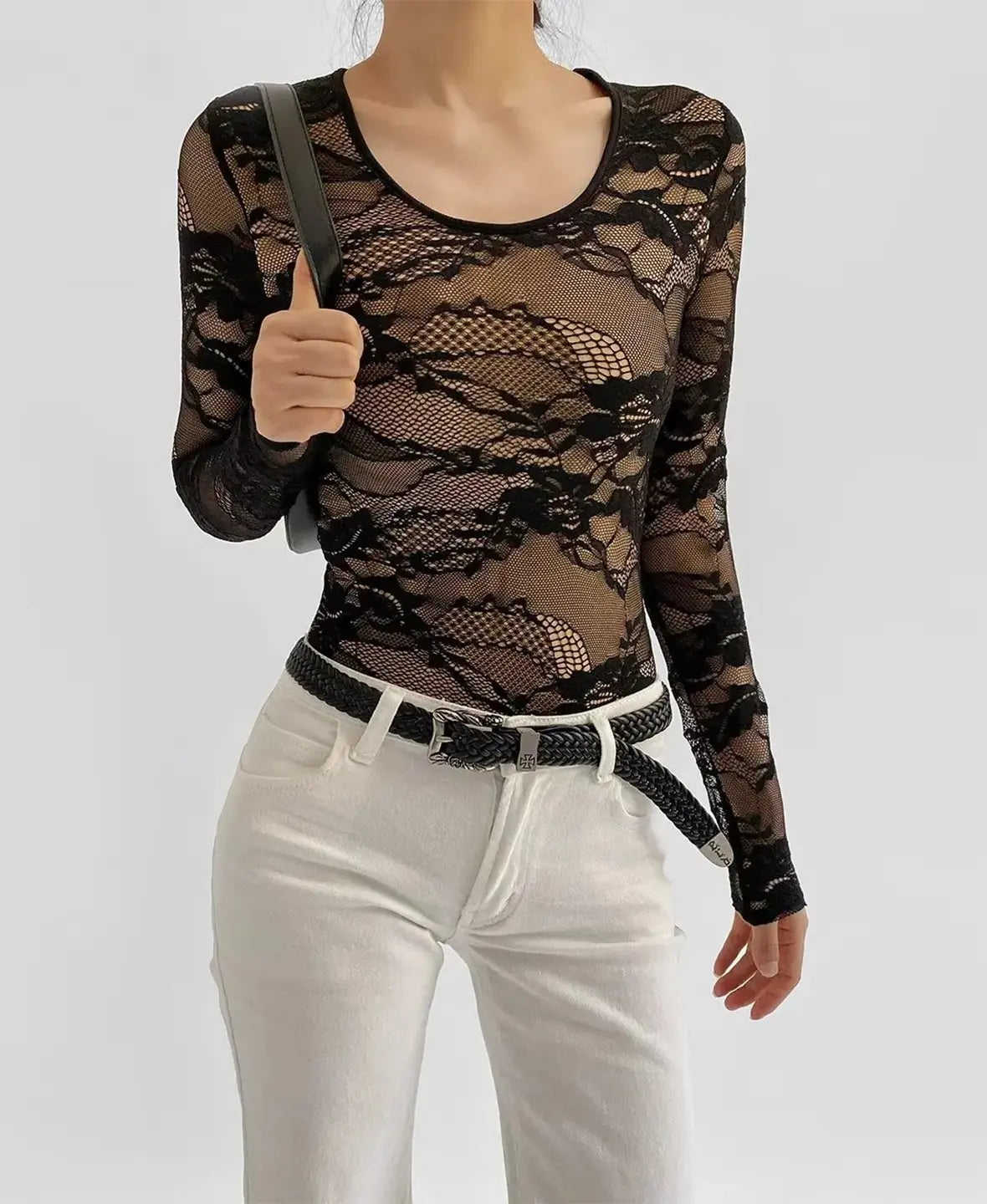 Lace Sheer Long Sleeve Bodysuit