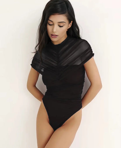 Mesh Draped Elegance Bodysuit