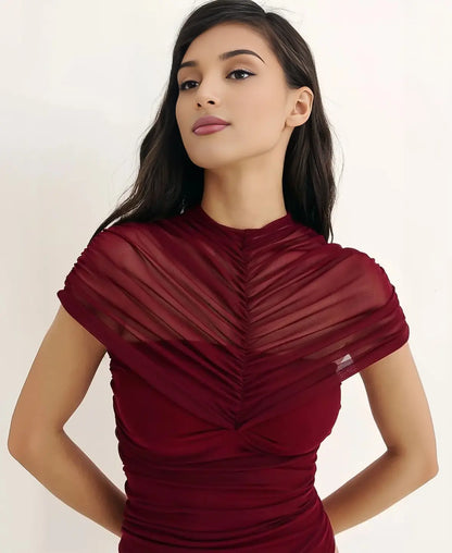 Mesh Draped Elegance Bodysuit