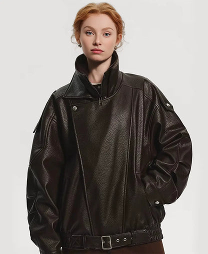 Oversized Faux Leather Biker Jacket