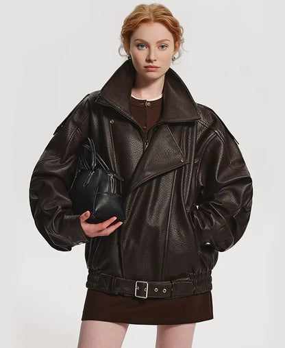 Oversized Faux Leather Biker Jacket