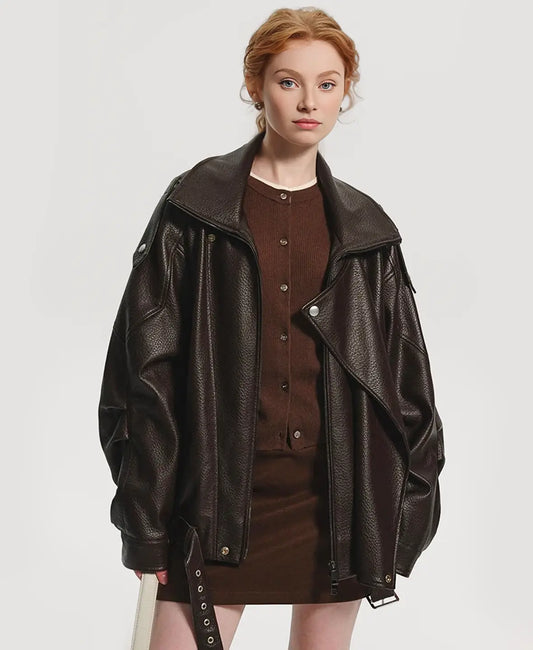 Oversized Faux Leather Biker Jacket
