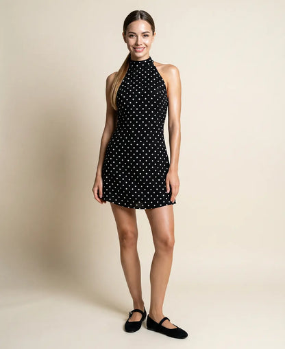 Polka Dot Halter Mini Dress