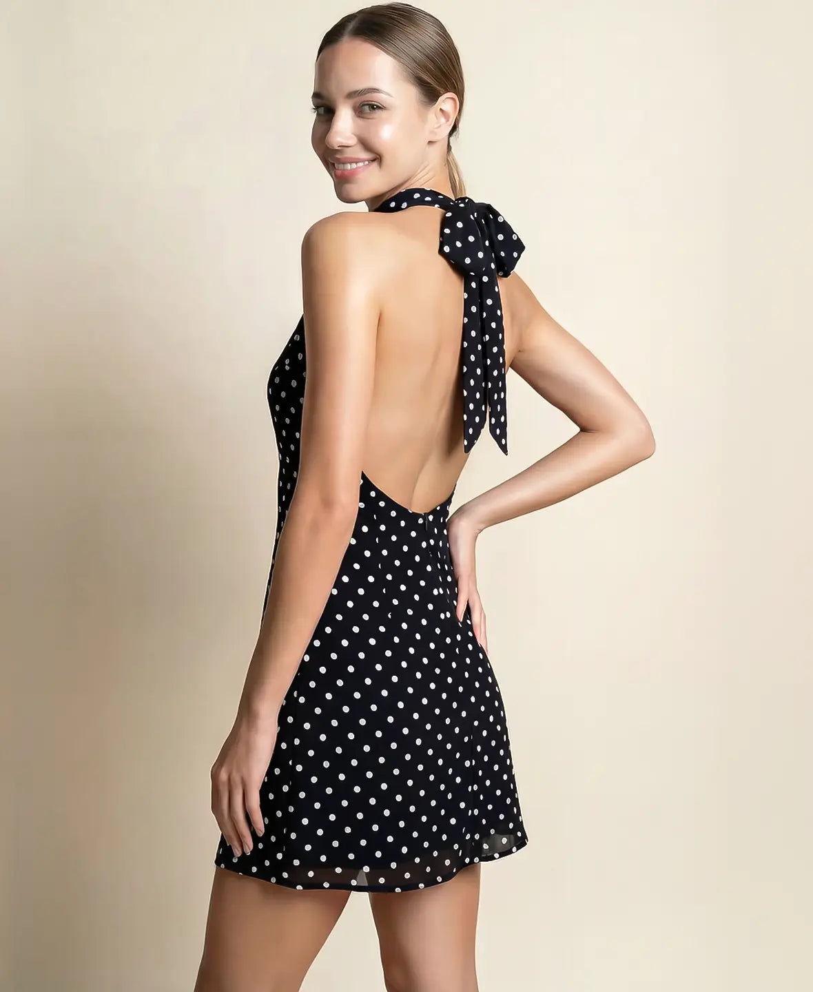 Polka Dot Halter Mini Dress