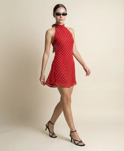 Polka Dot Halter Mini Dress