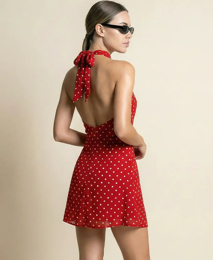 Polka Dot Halter Mini Dress