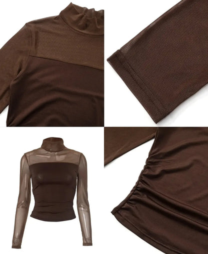 Sheer Mesh Turtleneck Top