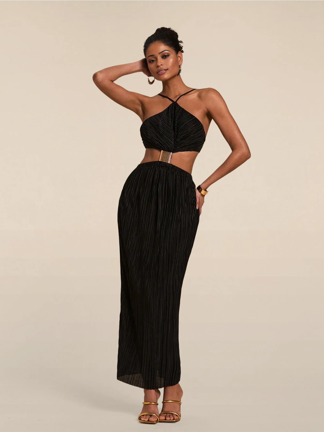 Solène High Waist Pleated Dress
