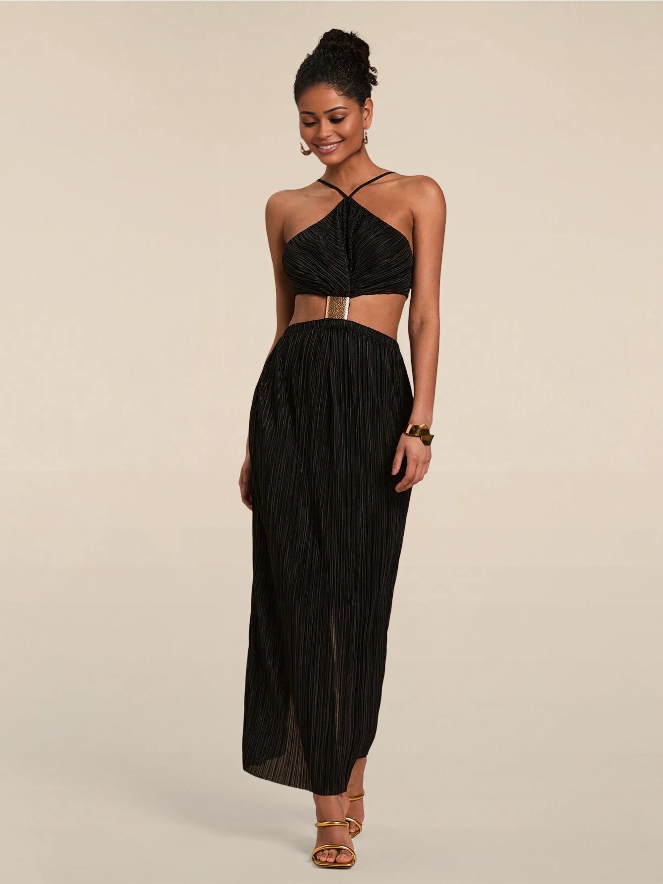 Solène High Waist Pleated Dress