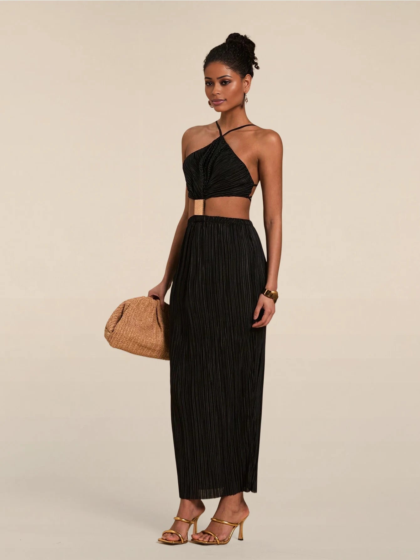 Solène High Waist Pleated Dress