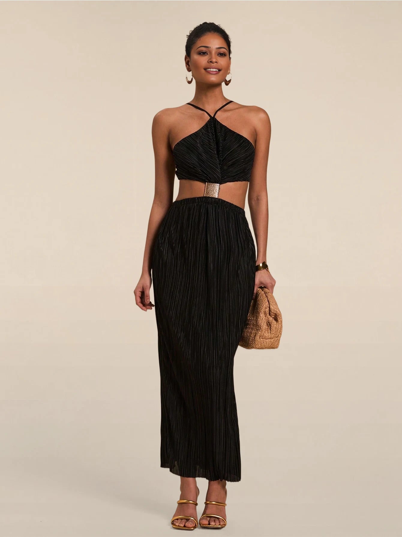 Solène High Waist Pleated Dress